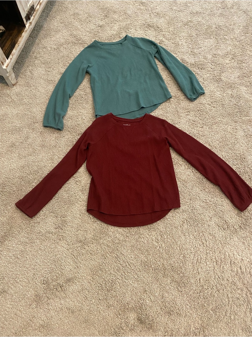 Cat & Jack Long-Sleeve waffle knit Tees - Teal and Burgundy